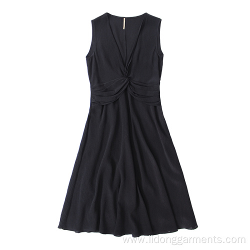 Women Casual Deep-V Collar Sleeveless Lady Dresses